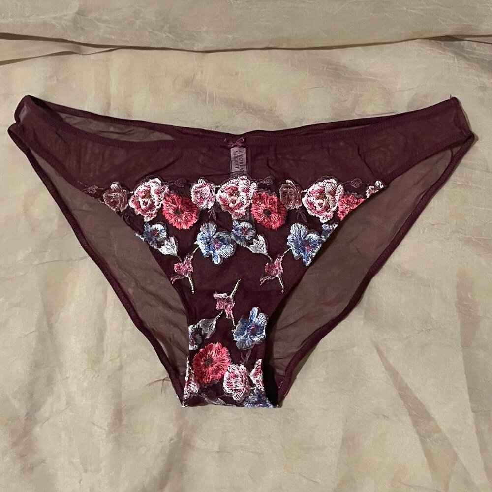Victoria's Secret Burgundy Embroidered Floral Panty